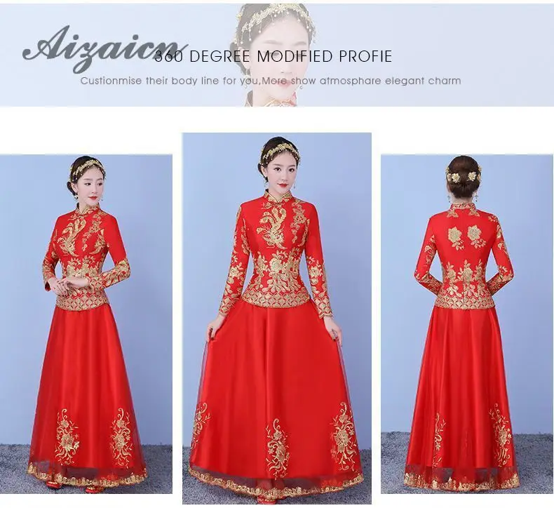 2019 nuevo rojo chino tradicional boda Vestido Qipao traje largo Rouge Vestidos de noche bordado Cheongsam Vestidos Chinoise