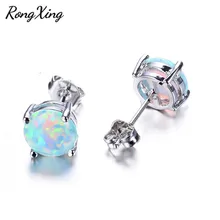RongXing, 6 мм, круглые белые/синие/фиолетовые серьги-гвоздики с огненным опалом для женщин, 925 пробы, серебряные ювелирные изделия, милые серьги Ear0783