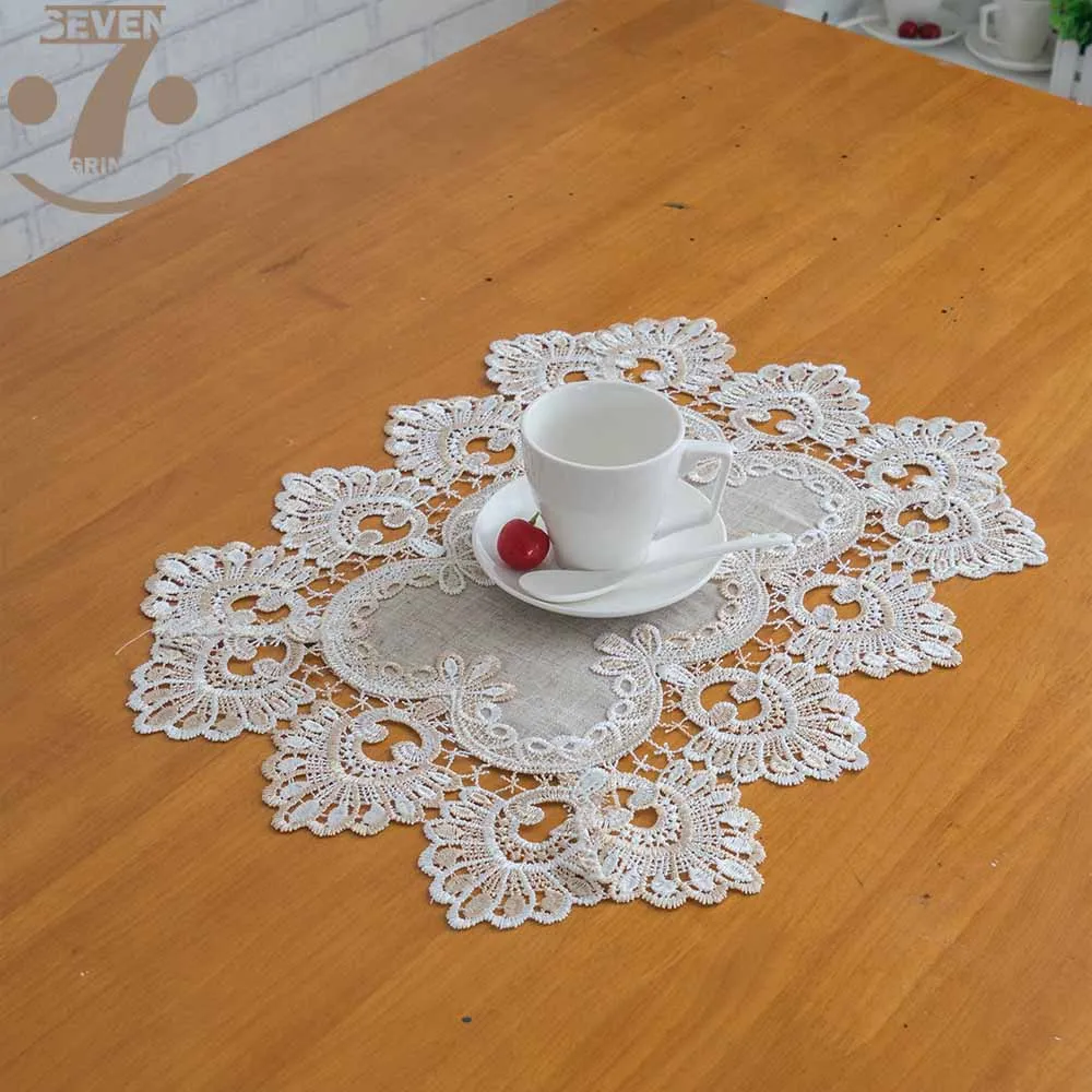 

Free Shipping 1Lot/3Pcs 30x45cm Linen Style Peacock Embroidered Border Placemats For Home Dining Coffee Table Pad