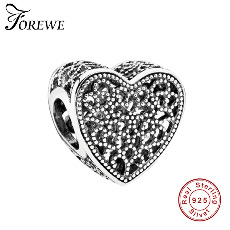 

FOREWE Original 925 Sterling Silver Heart Charms Fit Pandora Bracelet Forever Love Beads for Jewelry Making