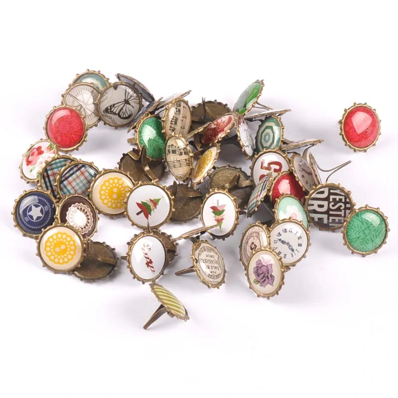 

30PCs mix Pattern Bronze Diy Brads Scrapbooking Embellishment Fastener Brad Metal Crafts Decoration 15x15mm cp2259
