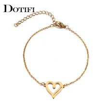 DOTIFI браслет из нержавеющей стали для женщин и мужчин, полые сердца золотистого и серебристого цвета, Pulseira Feminina, ювелирные изделия для влюбленных на помолвку