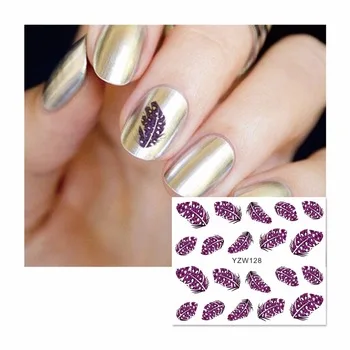 WUF 1 Sheet Feather Water Decal Nail Water Transfer Gothic Red Leopard Feather Nail Sticker Stamping For Nail Art Stamp 128