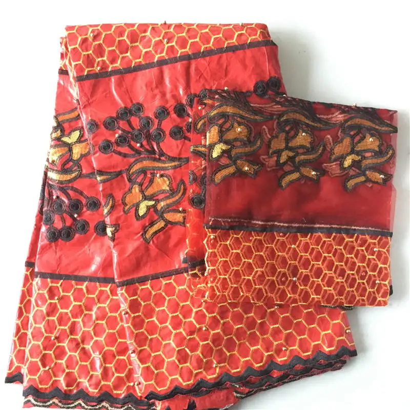 

5 Yard bazin Add 2 Yard French African Cotton Embroidered Guinea Brocade bazin Fabrics With Net Lace For Women Dress 30