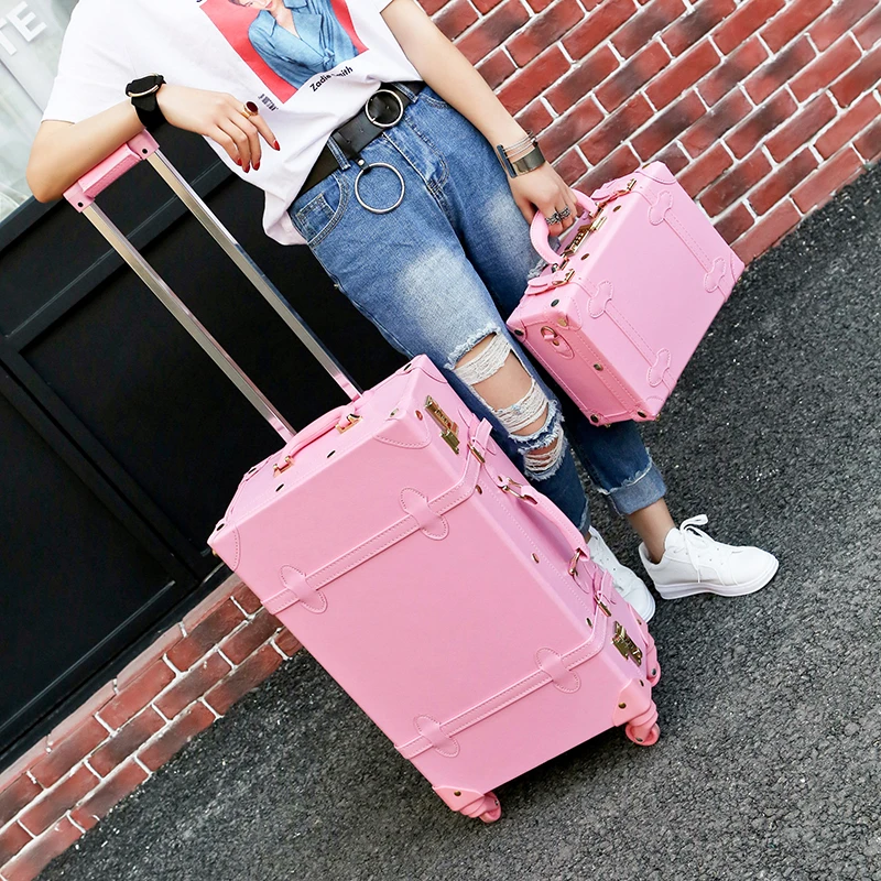 Conjunto de maletas de piel sintética para chica, juego de maletas vintage rosa para mujer, Maleta retro, regalo, gran oferta|luggage bags set|quality suitcasessuitcases for AliExpress