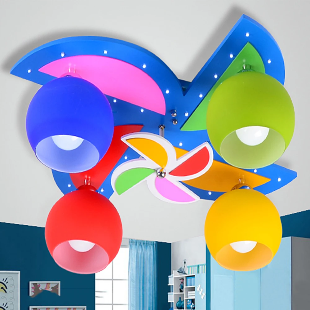 windmill wood led lamp kids ceiling LED lights E27 Led 110V 220V flush mount ceiling light