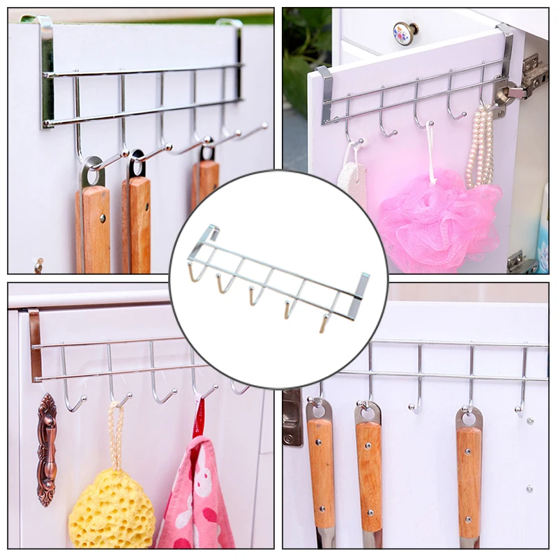 1* Нержавеющая сталь без сверла 5-hook Rack Шкаф Дверь Назад пальто шляпа крюк вешалка