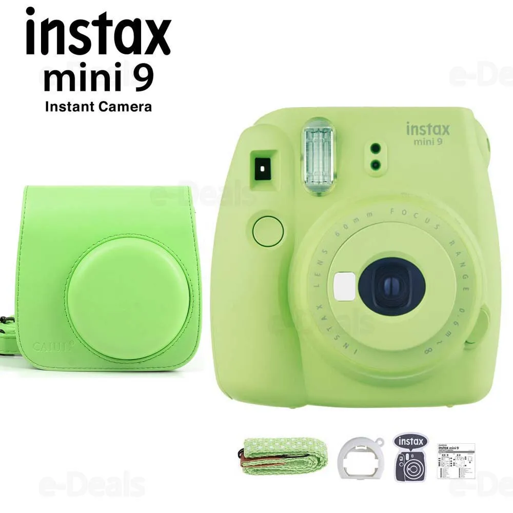 Fujifilm Instax Mini 9 фотокамера моментальной печати зеленый Лайм+ качественный мягкий чехол из искусственной кожи с плечевым ремнем