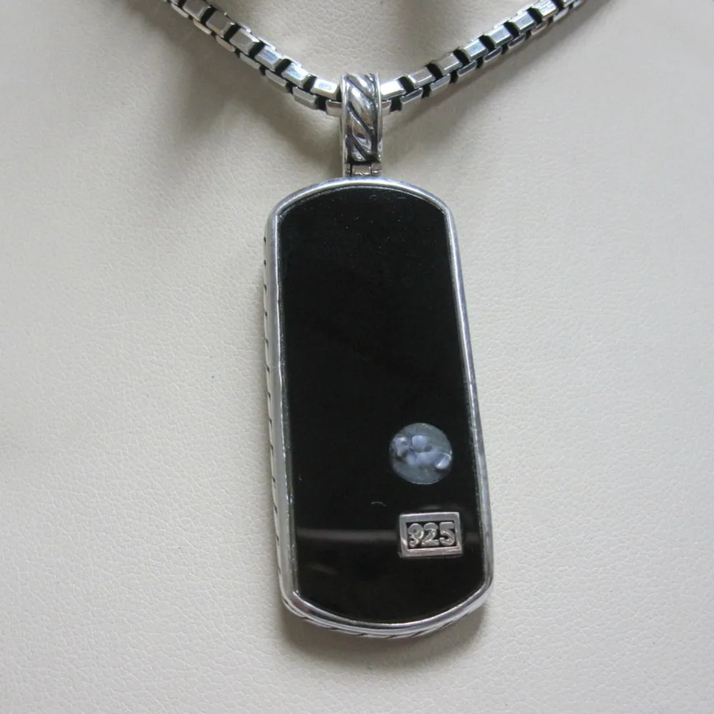 Solid 925 пробы серебряные ювелирные изделия для мужчин черный оникс Dog Tag цепочки и ожерелья дизайн jewelry мужской кулон ожерелье День отца подарки