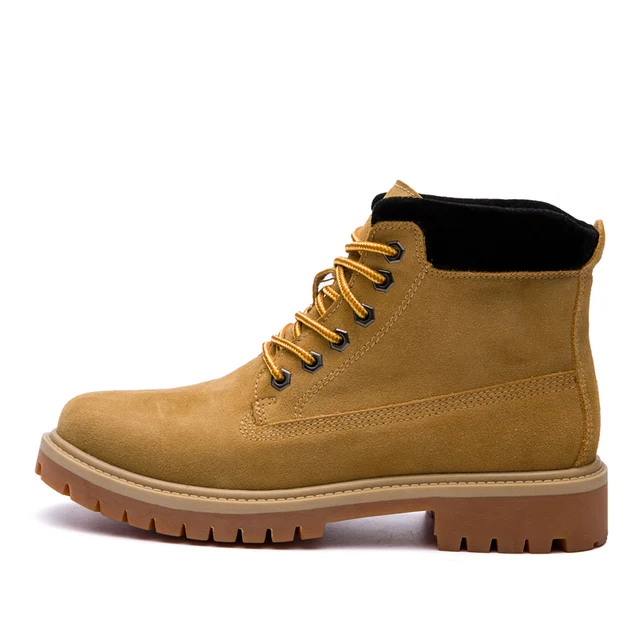Men's Yellow boots leisure nubuck leather ankle boot lace up winter autumn casual shoes men