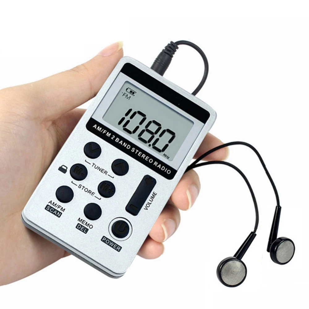 

Portable Pocket Radio Receiver Mini Portable Rechargeable Digital LED display panel Stereo FM/AM Radio with Earphones