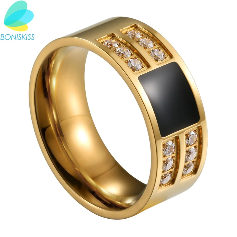 Boniskiss Fashion Accessories 2 Colors Golden And Sliver Zircon Men Male Ring 316L Stainless Steel Rings Anel Masculino