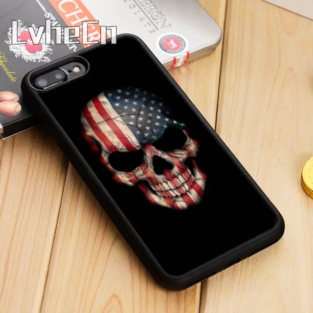 LvheCn чехол для телефона с изображением черепа и американского флага iPhone 5 6 s 7 8 plus 11