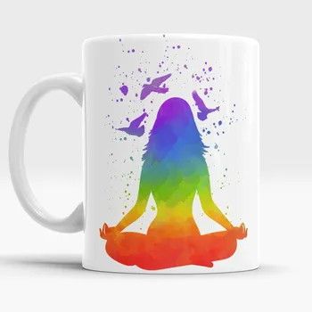 

Woman Silhouette of Lotus Yoga Mugs Porcelain Coffee Ceramic Tea Cup