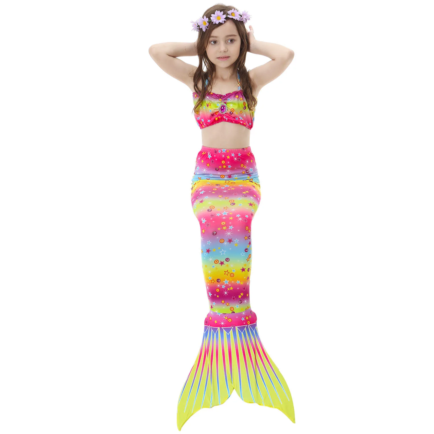 Купальный костюм для детей, Детский купальник для девочек, каваи, Русалочка, детские костюмы косплей, Monofin Fin, хвост русалки для плавания - Цвет: 3pcs set no Finned