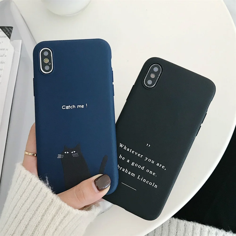 

Black Cat Silicone Case for iPhone 8 6 Plus 7 X Letter Cover High Quality TPU Shell Skin Fitted Case Matte Bumper
