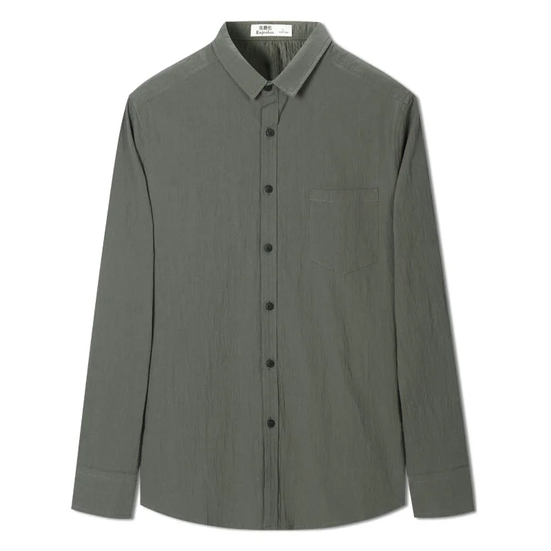Enjeolon, брендовые хлопковые рубашки для мужчин, одноцветные, 3 цвета, рубашки для мужчин, 3XL, блузка с длинным рукавом, рубашки для мужчин, CX2368-1 - Цвет: Army green