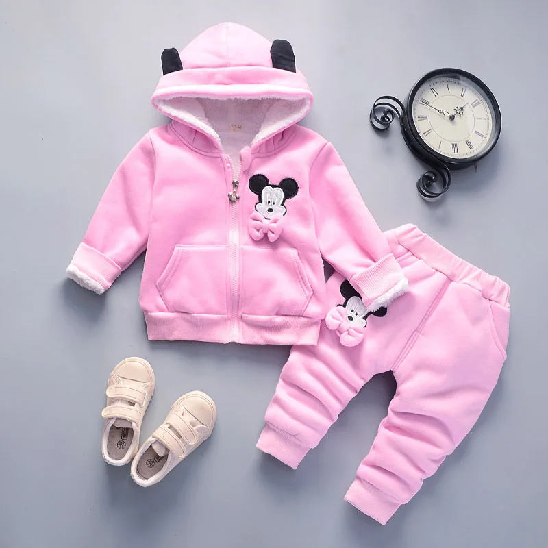 Fashion Children Baby Girls Clothes Autumn Winter Cartoon Infant Thicken Velvet Coat Pants Sets Toddler Clothing Kids Tracksuit