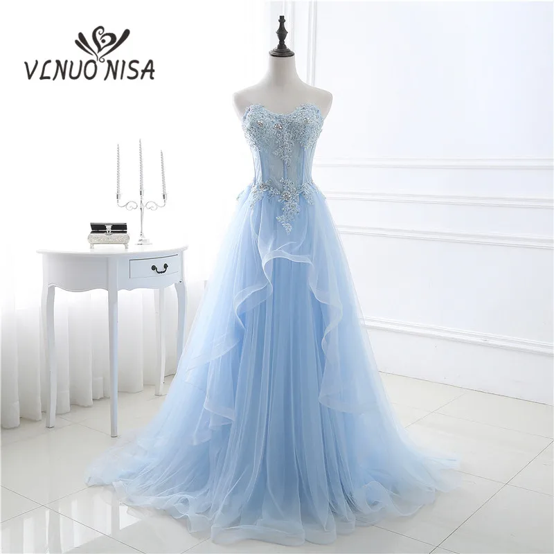 

100% Real Photo 2018 New Design Sexy Tulle Luxury Crystal Appliques Mermaid Wedding Dress Blue Dress For Party vestidos de novia