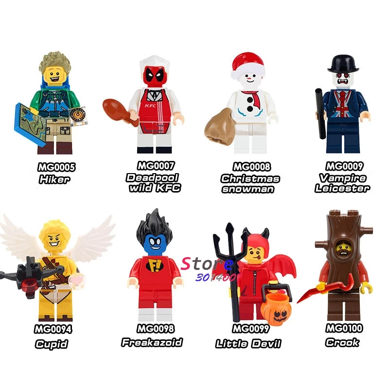 

Single Super Hero Cupid Hiker Cupid Little Devil Crook Christmas Snowman Freakazoid Figure building block toys for children