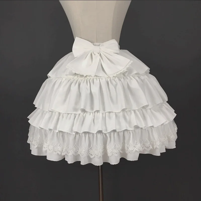 

Sweet White Layered Chiffon Underskirt Short Cosplay Boned Petticoat with Detachable Bow
