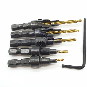 

HSS Countersink Drill Bit Set 1/4" Hex Shank Trim Screw Counter Bore Screw Woodworking Tools 5 Pieces/Set