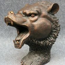 USPS в США S1489 1" Китайская Изысканная Чистая Бронзовая декоративная художественная дикая свирепая статуя головы медведя