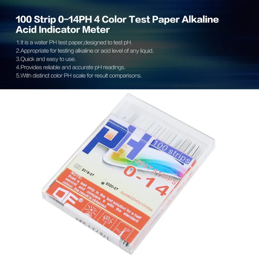 

100 Strips 0-14 PH 4 Color Test Paper Alkaline Acid Indicator Meter Roll For Water Urine Saliva Soil Litmus Testing Measuring