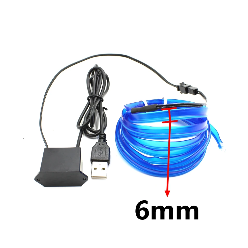 1/2/3/5/10 м USB DC 5 В EL провода с 6 мм Швейные край неоновый свет светодио дный лампы Гибкий мерцание Glow Веревка Tube Светодиодные ленты украшение