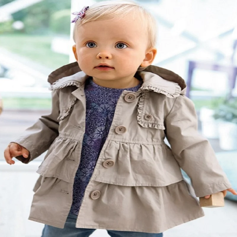 

DSY063 retail Girls breasted coat England style solid baby girls Spring Autumn Jackets collar Fil outerwear dress outwear 2019