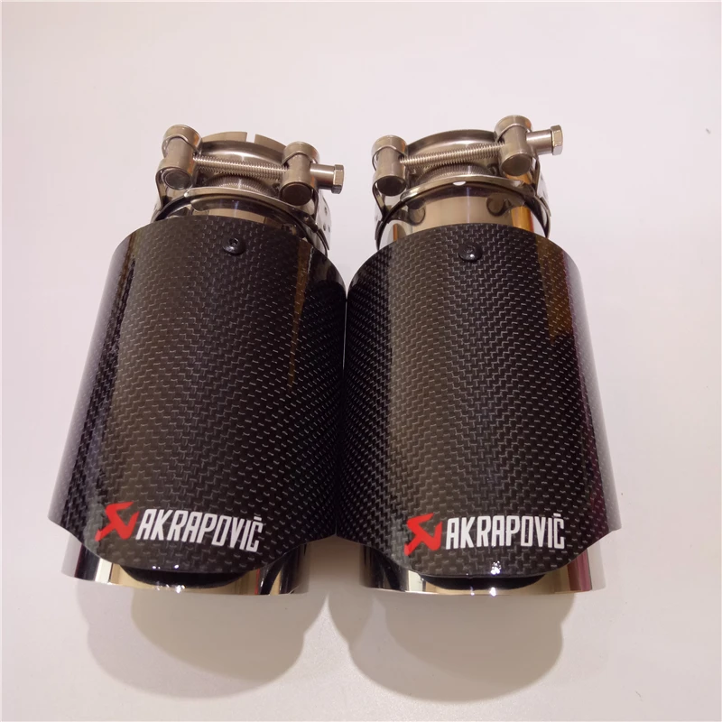 

Free Shipping 2PCS 63mm Inlet 101mm Outlet Stainless Steel Exhaust Tip Glossy Garbon Fiber Muffler tail end pipe