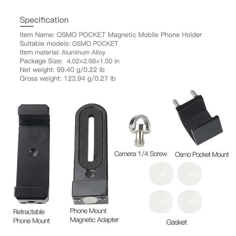 Aluminum alloy magnetic Mobile phone holder support selfie stick tripod mount For DJI osmo Pocket  Handheld gimbal camera accessories 1 (8)