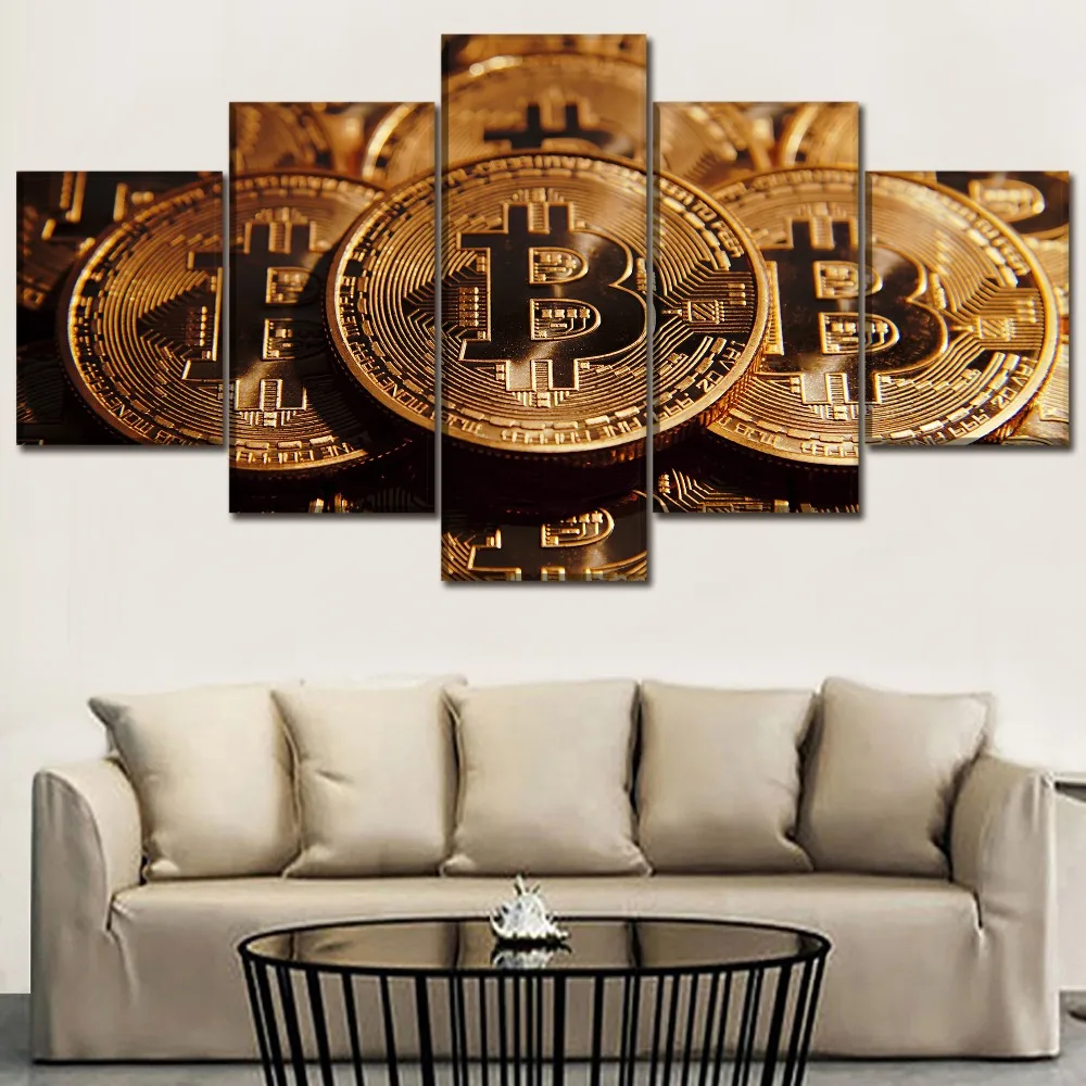 

Home Decorative Poster Artwork 5 Piece Bitcoin Coin Money Paintings On Canvas Printing Type Picture Wall Art Decor Framework