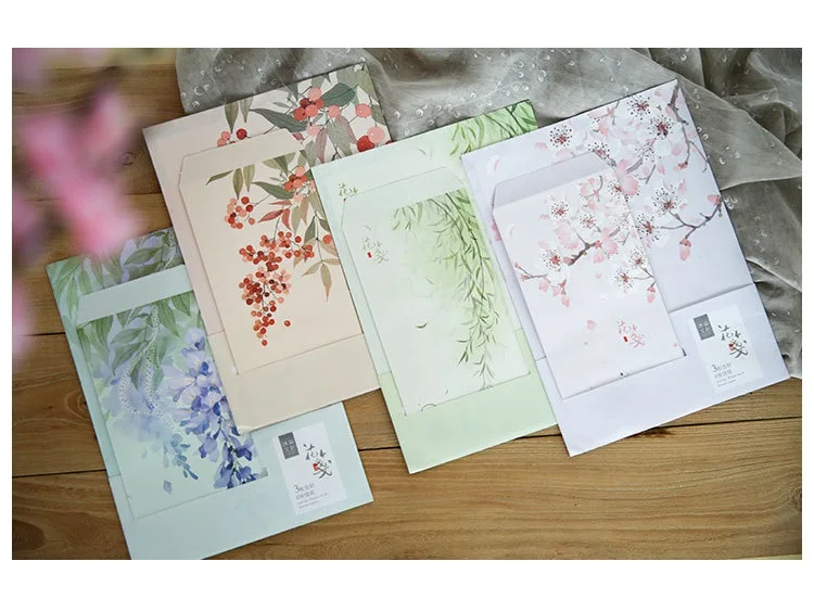 9 шт./компл. 3 конверты + 6 листов Письмо бумаги летние цветы серии конверт для подарка корейский канцелярские