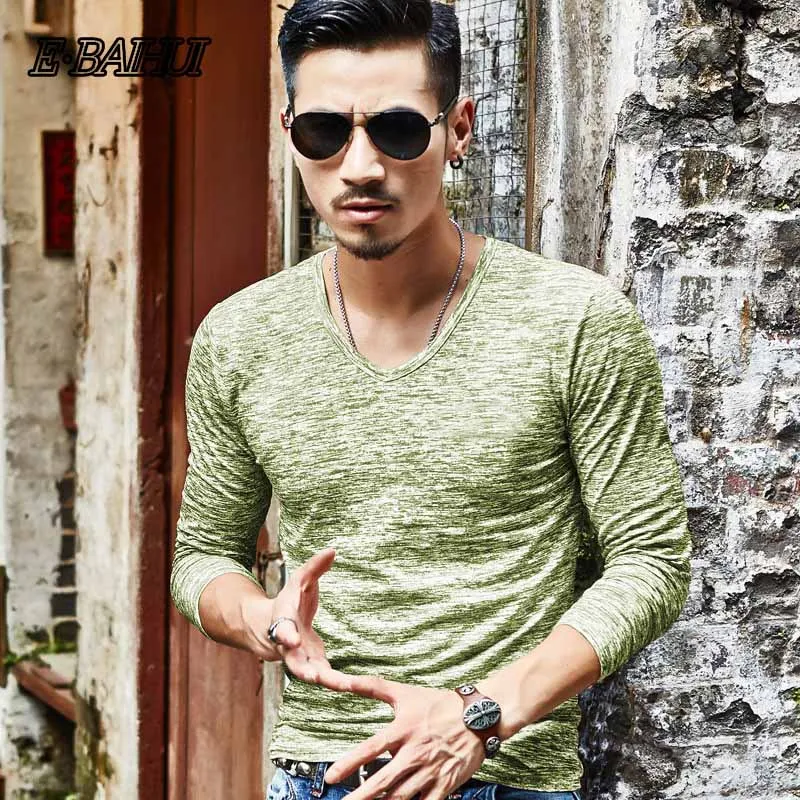 

E-BAIHUI T Shirt Casual Long Sleeve -shirt Men Slim Basic Tops Tees Stretch Clothing Chemise Homme Boyfriend Gift 1701#