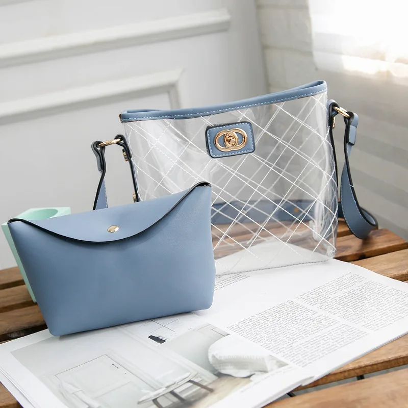 

2019 New Ins Small Bag Woman Chic Joker 2019 Tide Messenger Single Shoulder Transparent Small Square Package Casual B488