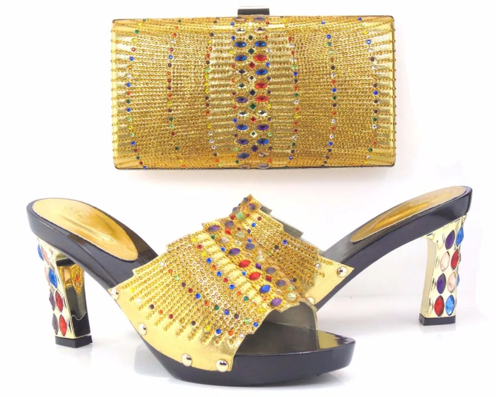

African lady heeled shoes and bag with shining diamonds Hot fashion shoes matching bag sets ,heels 3.94 inch TH16-40