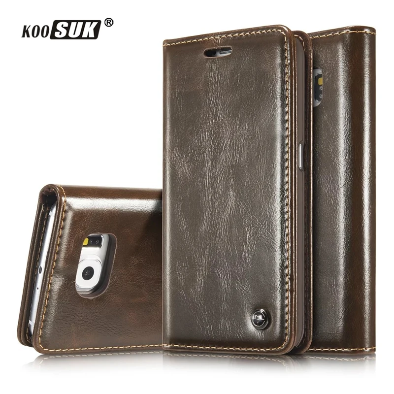 

Original KOOSUK Coque For Samsung Galaxy S6 S6 Edge Phone Cases Retro PU Leather Stand Flip Card Wallet Pocket Cover Back Case