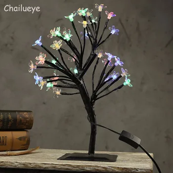 

LED Cherry Blossom Tree Table Lamps Night Lights Luminarias Warm Desk Lighting Kids Living Bedroom Indoor Home Decoration