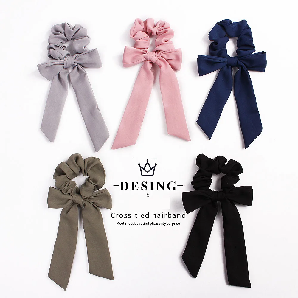 

5 Colors Korea Simple Chiffon Solid Color Bow Headband Fashion Elegant Exquisite Lovely Head Rope Hair Accessories For Women