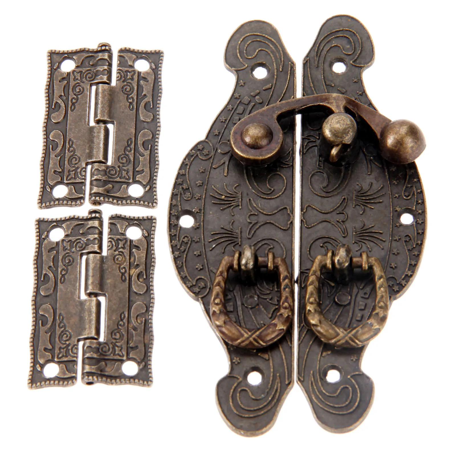 2Pcs Antique Bronze Cabinet Hinges +Jewelry Wooden Box Case Toggle Hasp Latch Furniture Accessories Vintage Hardware