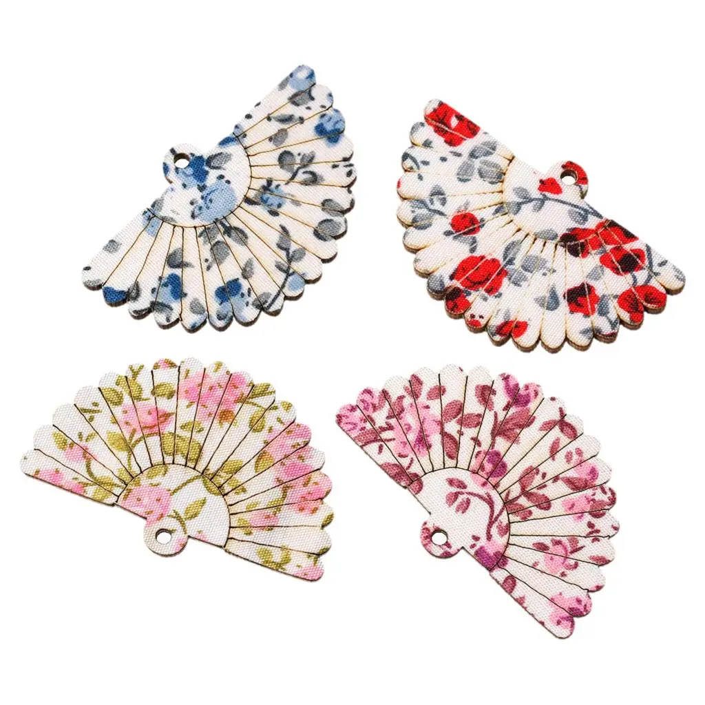 DoreenBeads деревянная Шарм подвеска веер смешанный цветочный узор 4 9 см (1 7/8 &quot) x 3 1