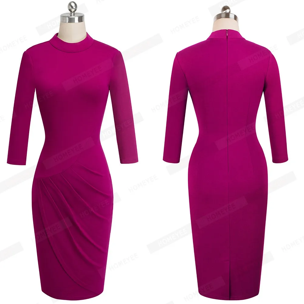 Элегантное женское платье с круглым вырезом, повседневное, одноцветное, для работы, в деловом стиле, стильное, три четверти, облегающее, тонкое, платье-карандаш EB514