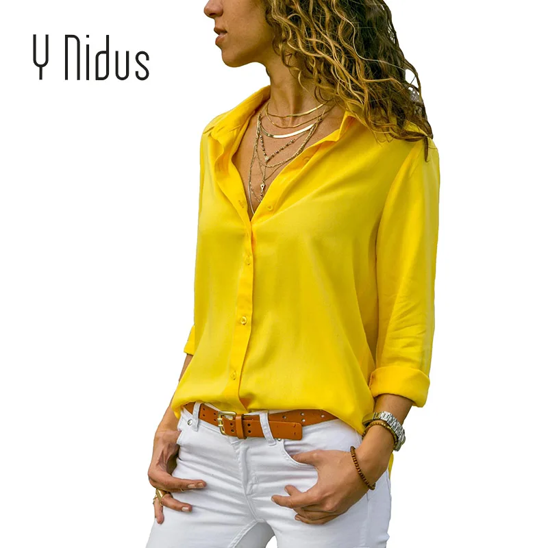 

Women's Shirt Autumn Chiffon Blouse 2018 Casual Button Up Long Sleeves Turn-down Collar Solid Tops blusas feminina S-3XL