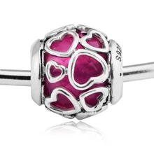Подходит Pandora Браслеты Cerise Encased in Love серебряные бусины стерлингового серебра 925 Подвески DIY Ювелирные изделия 09504
