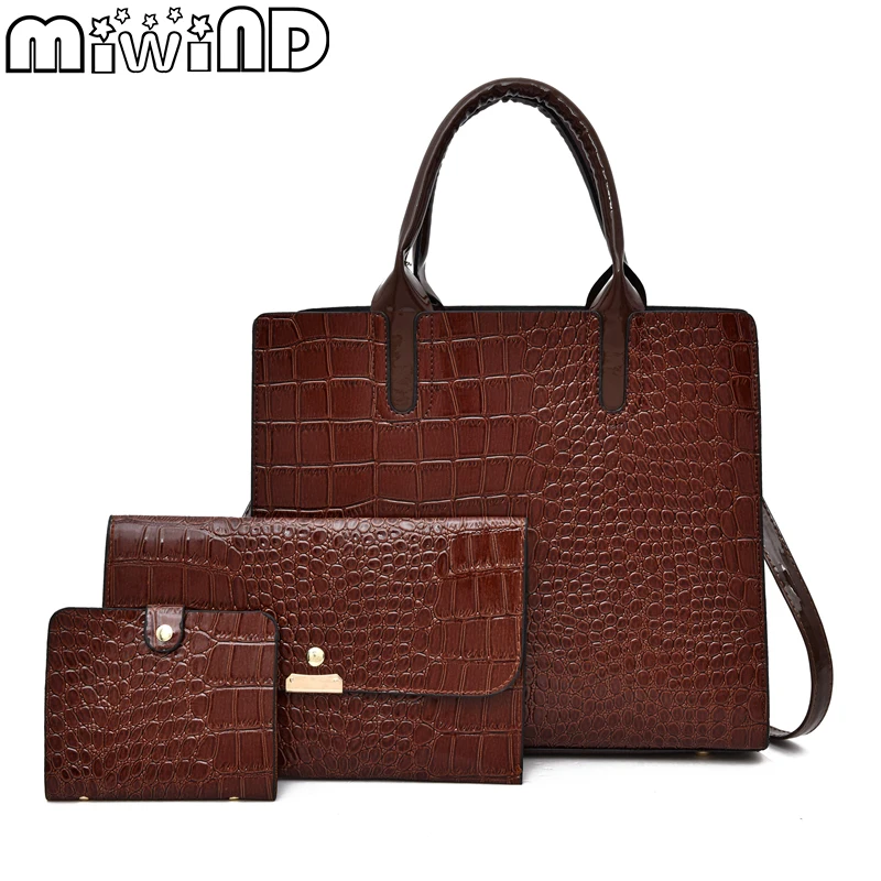 

Women Handbag & Shoulder Bags & Card Purse 3-Piece Set MIWIND 2019 New Fashion Luxury High Quality PU Crocodile Pattern Leather