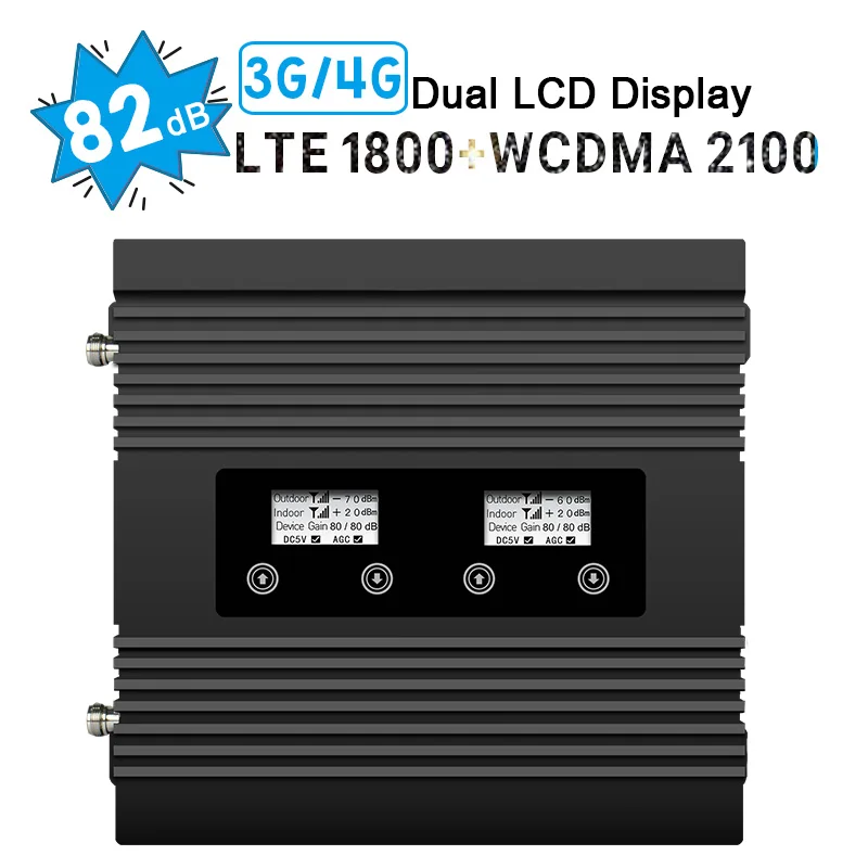 

LTE 1800 WCDMA 2100 Dual Band Signal Repeater 3G UMTS 4G LTE Signal Amplifier 82dB Gain 27dBm LCD Display 3G 4G LTE Booster Host