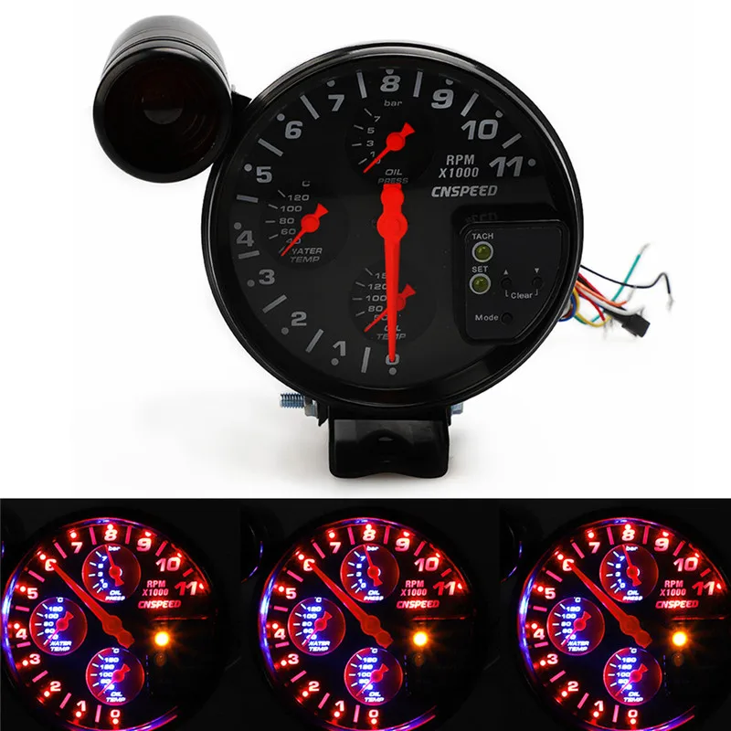 

1pcs Car Meter 5Inch 4 in 1 RPM oil pressure gauge tachometer water temperature oil temperature dropship 19Y20