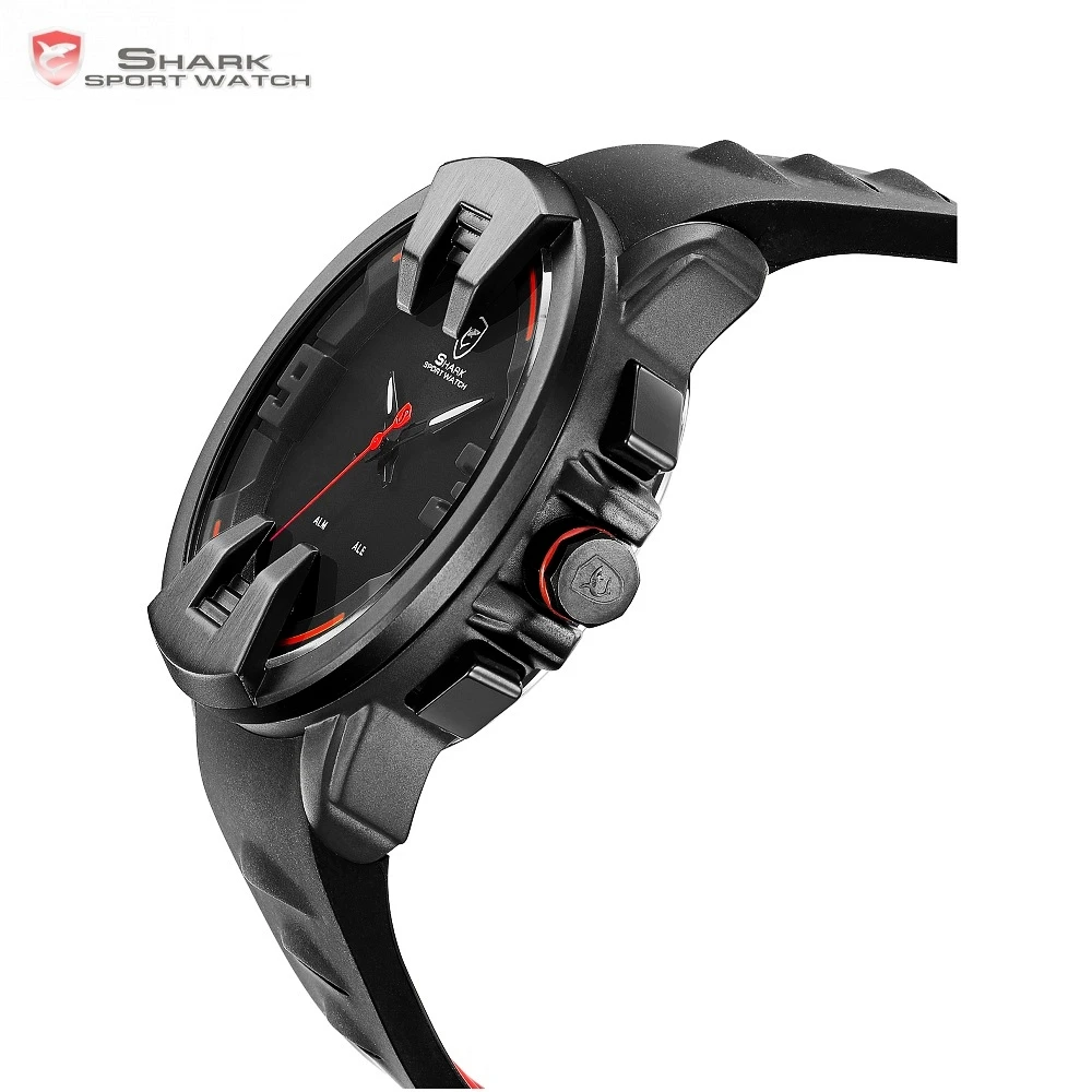 Wobbegong Top Brand SHARK Sport Black Watch New Design Digital LED Analog Men's Quartz Silicon Band Geek Men Clock Watch / SH557