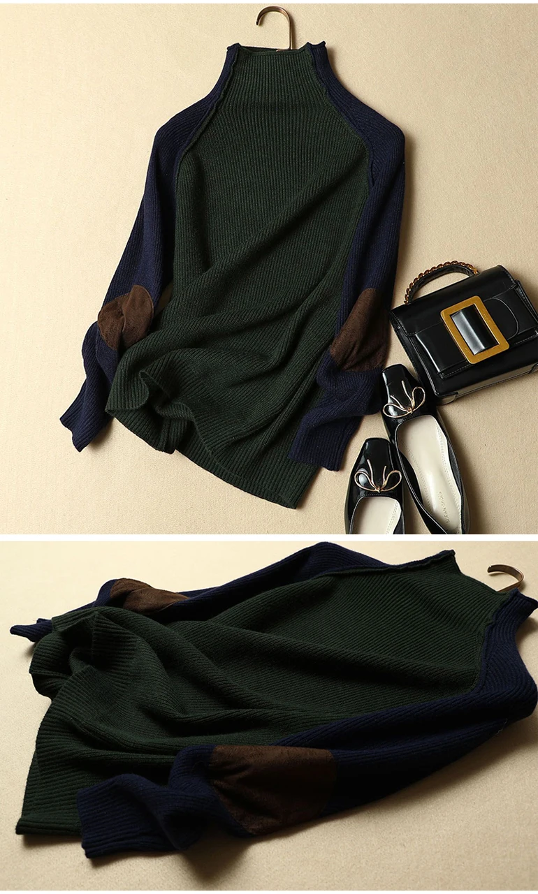 Осень-зима, женский модный свитер с высоким воротом, толстый вязаный высококачественный пуловер, женский свитер R572